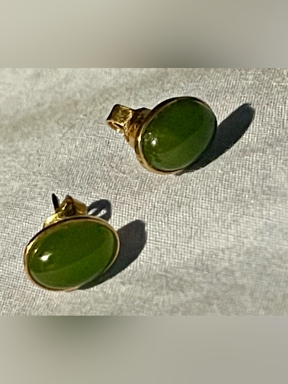 Gold Green Jade Stud Earrings - Women Jewelry